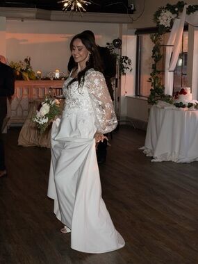 Elegant White Lace-Sleeve Wedding Dress